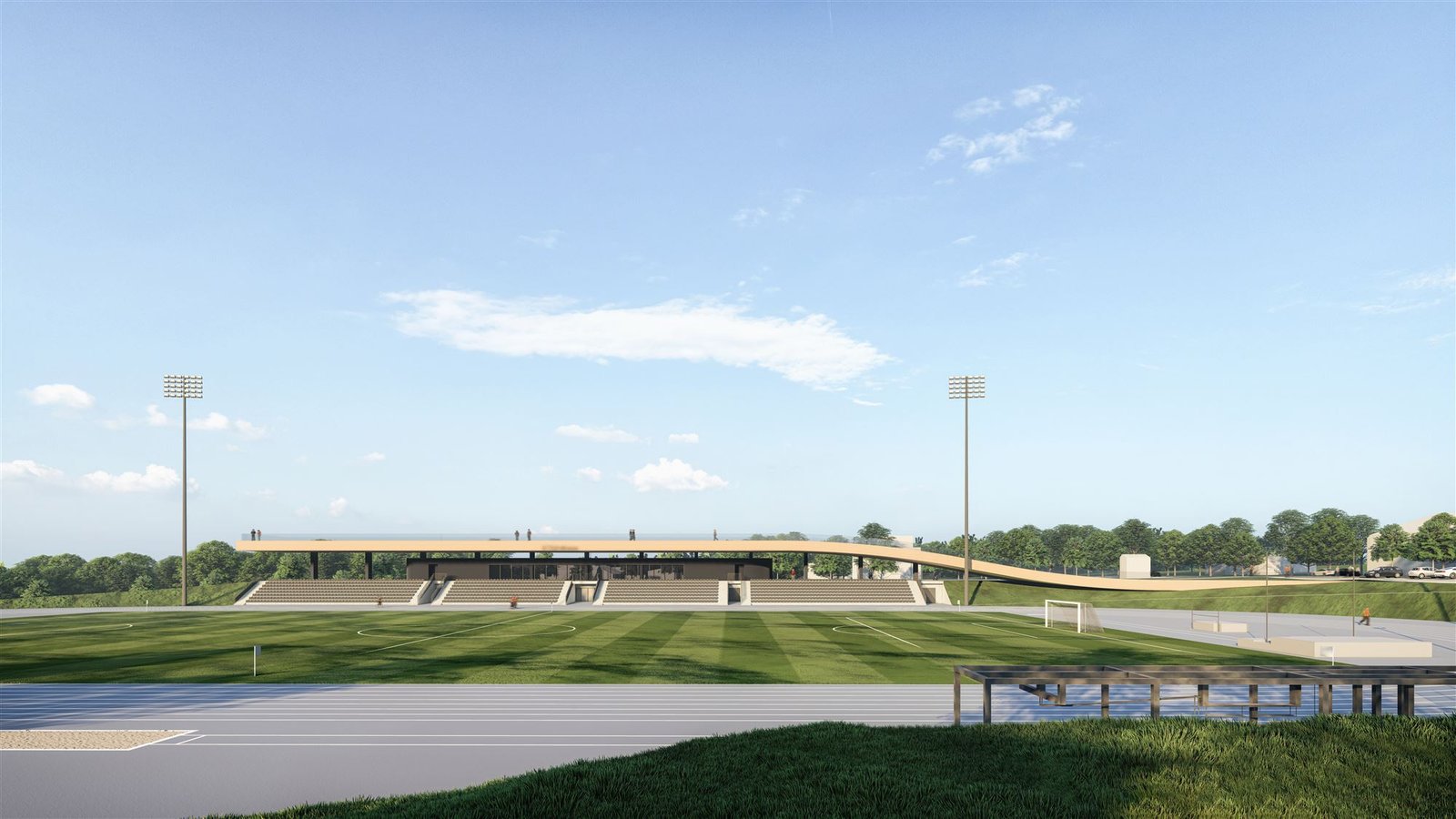 Žvėryno stadionas: bėgimo takai, aikštė ir tribūnos iš tolo